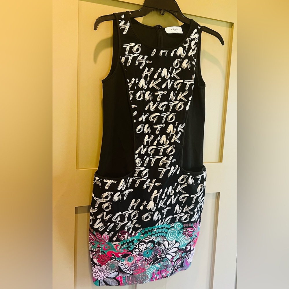AXARA Paris Unique Graffiti Print Floral Embroidered Tapestry Mini Dress